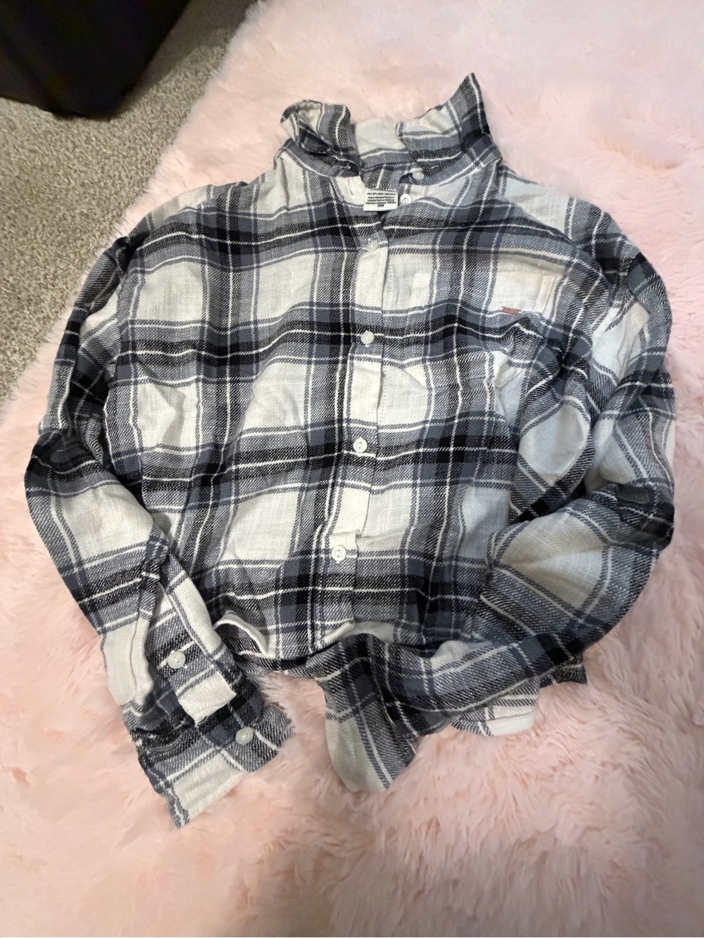 ❤️PINK Victoria's Secret Black and White Flannel Long Sleeve Button-Up